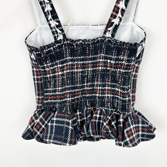 FANM MON Tweed Tartan Plaid Embroidered Square Neck Peplum Top XS NWT - Picture 7 of 9